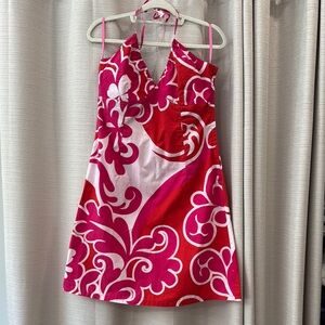 H&M 100 % Cotton Pink Orange Halter Sundress Size 14